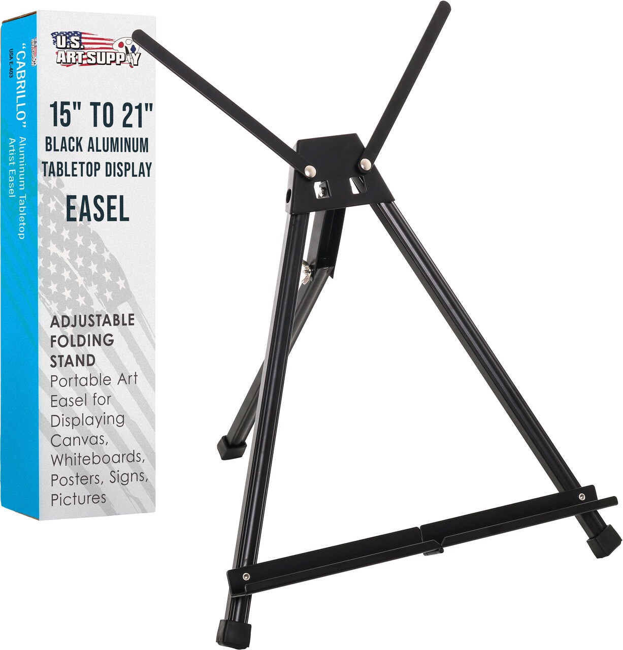 Tabletop Easel for Painting - 15" to 21" Adjustable Metal Stand - Portable Art Easels for Display - Holds Canvas, Whiteboards, Posters, Signs, Drawings & More
